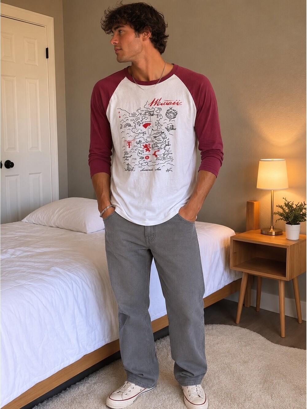 Game of Thrones Westeros Map Raglan Sleeve T-Shirt, Size L, Very Good Condition